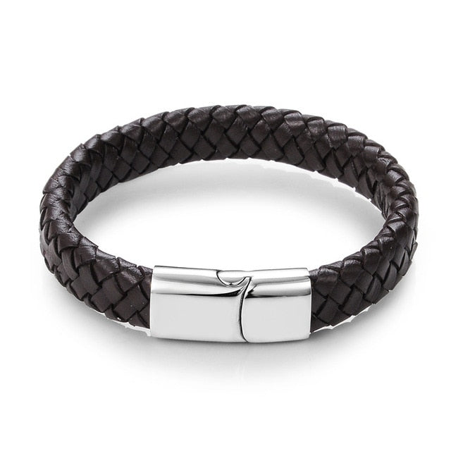 Mens Leather Cuff Bracelet Adjustable With Magnetic Clasp Cowhide  Multi-layer Leather Braided Boys Leather Bracelets Gift