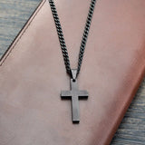 Black Stainless Steel 24" Necklace With Cross Pendent