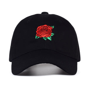 Rose Embroidered Hat With Adjustable Strap