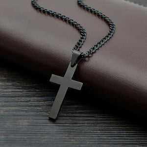Black Stainless Steel 24" Necklace With Cross Pendent