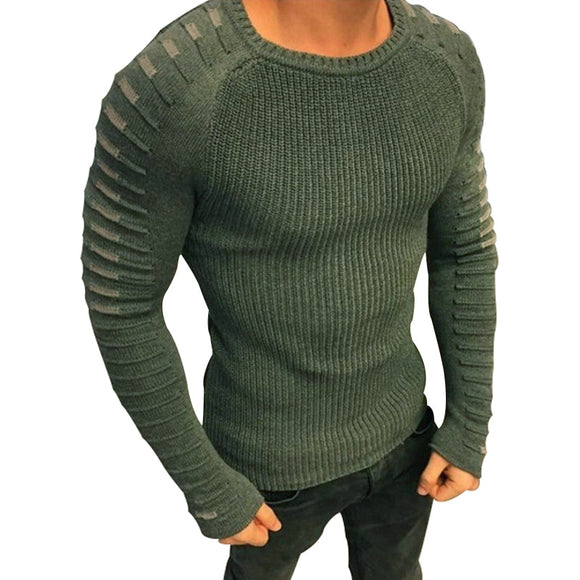 Men's Knitted Sweater With Rippled Sleeves