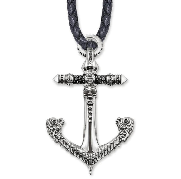 Corded Leather Necklace With Anchor Pendant